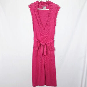 April Cornell XS Cottage Crochet Knit Cotton Long Sweater Duster Coat Midi Dress